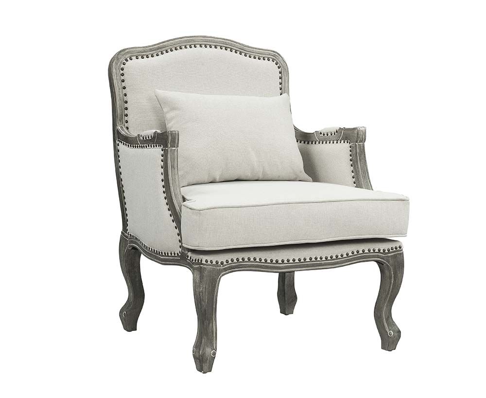 29" Cream and Brown Linen Arm Chair And Toss Pillow