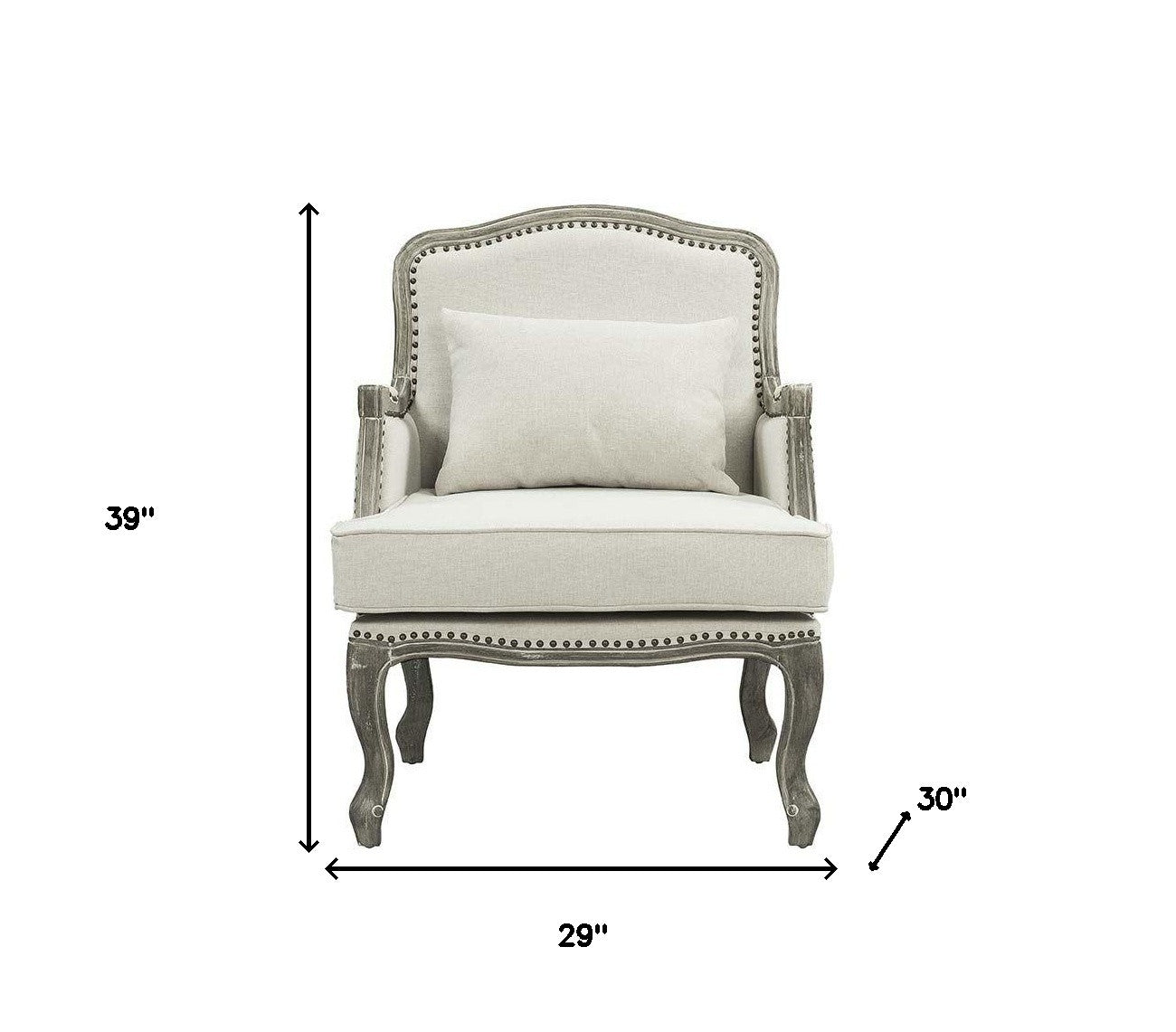 29" Cream and Brown Linen Arm Chair And Toss Pillow