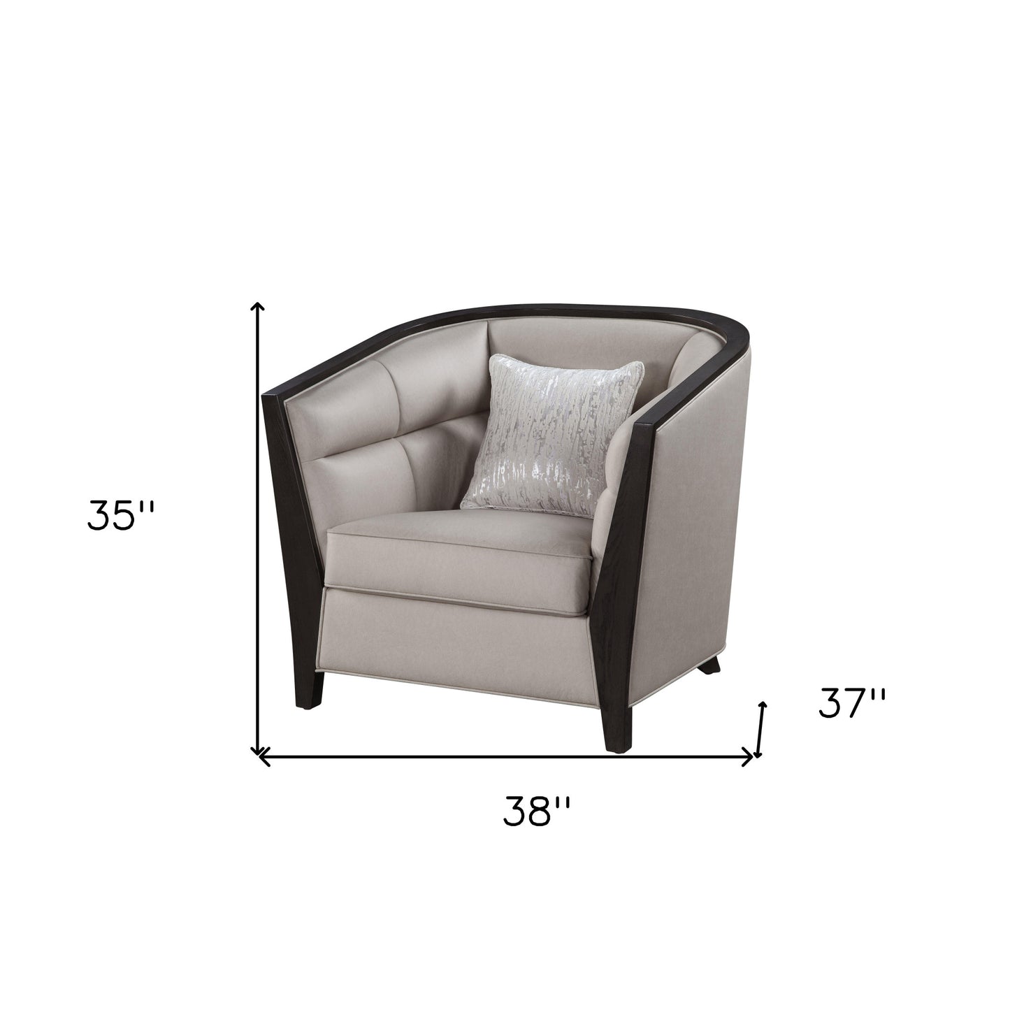 38" Beige and Black Fabric Barrel Chair And Toss Pillow