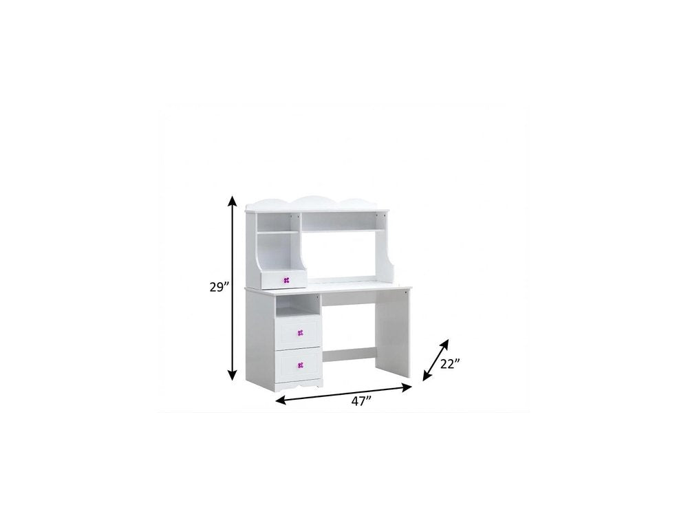 47" White Wood Writing Desk With Two Drawers