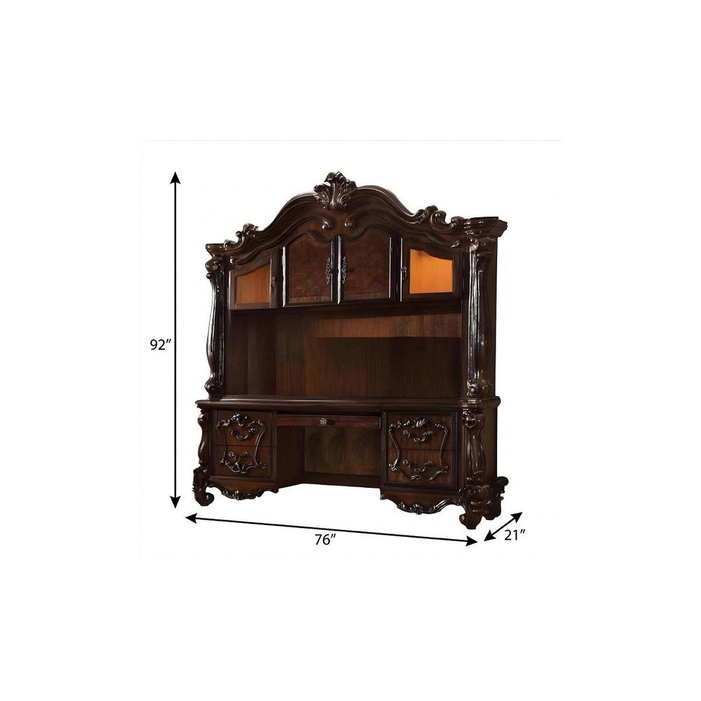 76" Dark Brown Wood Peninsula Credenza Desk With Four Cabinets Three Drawers