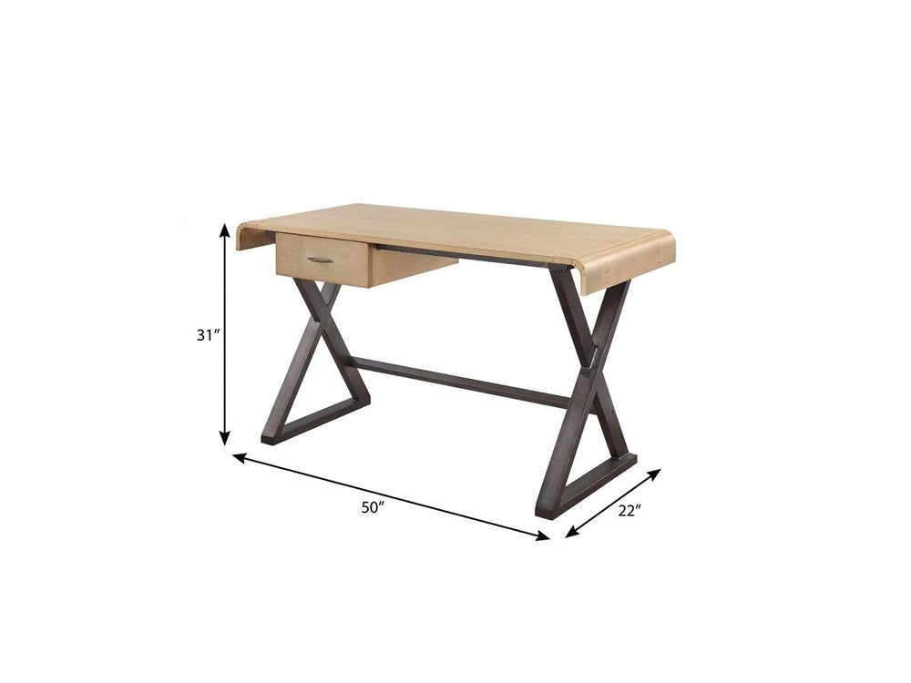 50" Gold and Black Aluminum Writing Desk