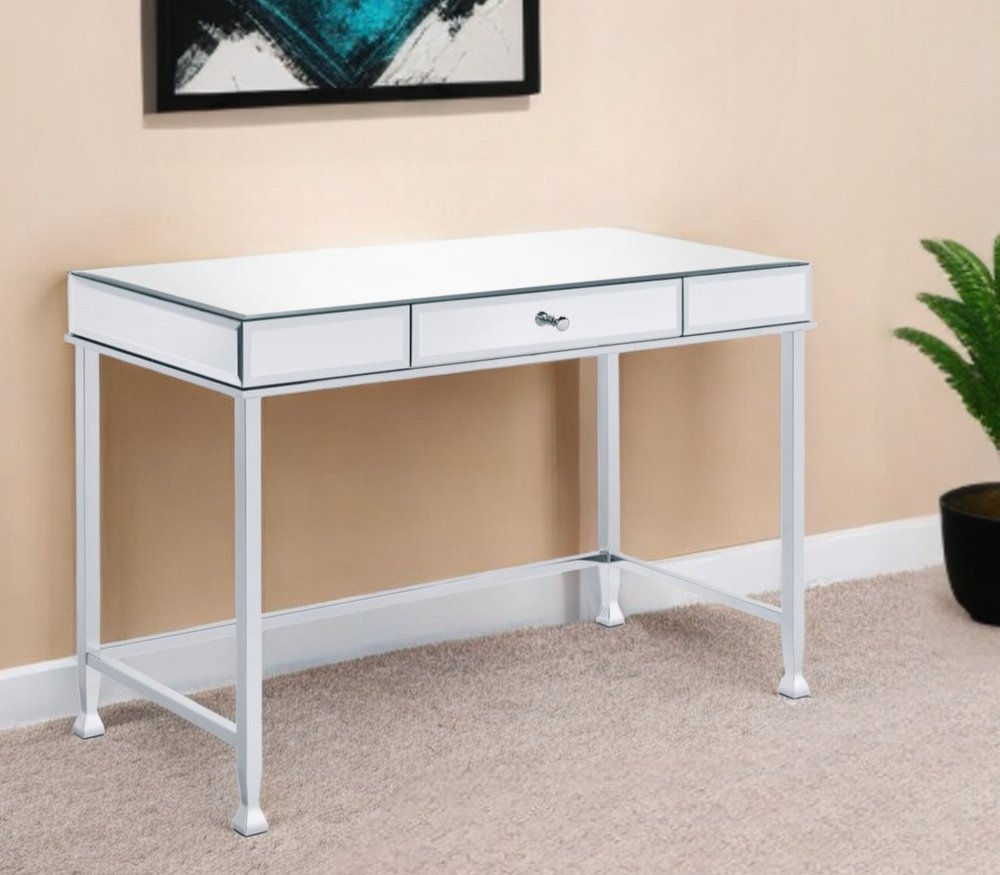 42" Clear and Silver Mirrored Writing Desk