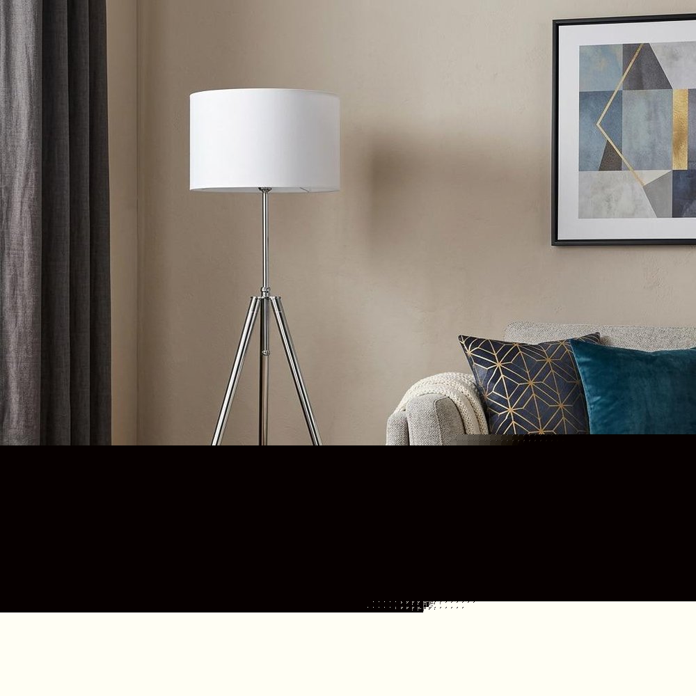 64" Silver Adjustable Tripod Floor Lamp With White Fabric Shade