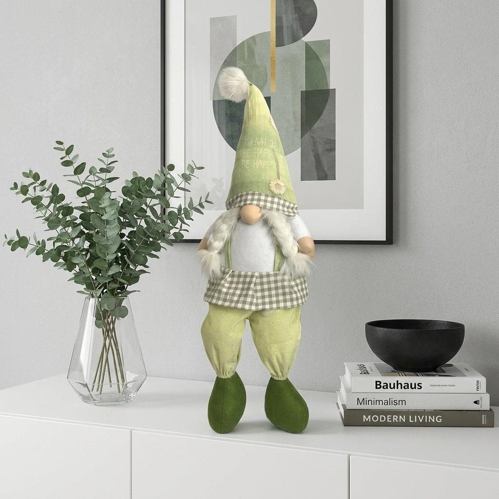 30" Green and White Fabric Christmas Standing Gnome Tabletop Sculpture