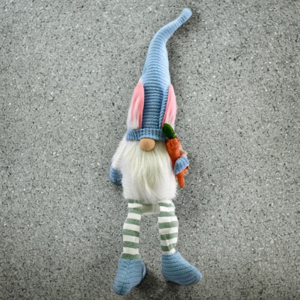 32" Blue and White Fabric Christmas Sitting Gnome Tabletop Sculpture