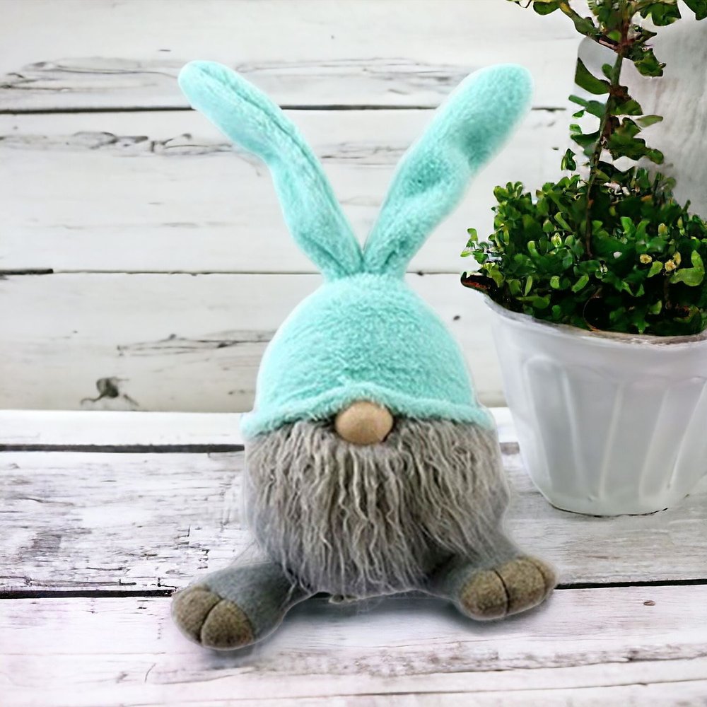 19" Blue and Gray Fabric Easter Standing Gnome Tabletop Sculpture