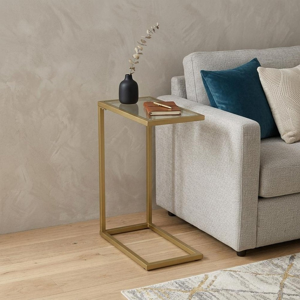 26" Gold And Clear Glass Rectangular End Table