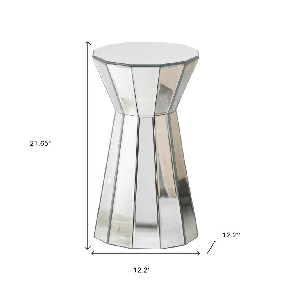 22" Silver Glass Round Mirrored End Table