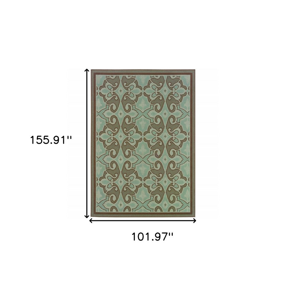 8' X 11' Blue Oriental Stain Resistant Indoor Outdoor Area Rug