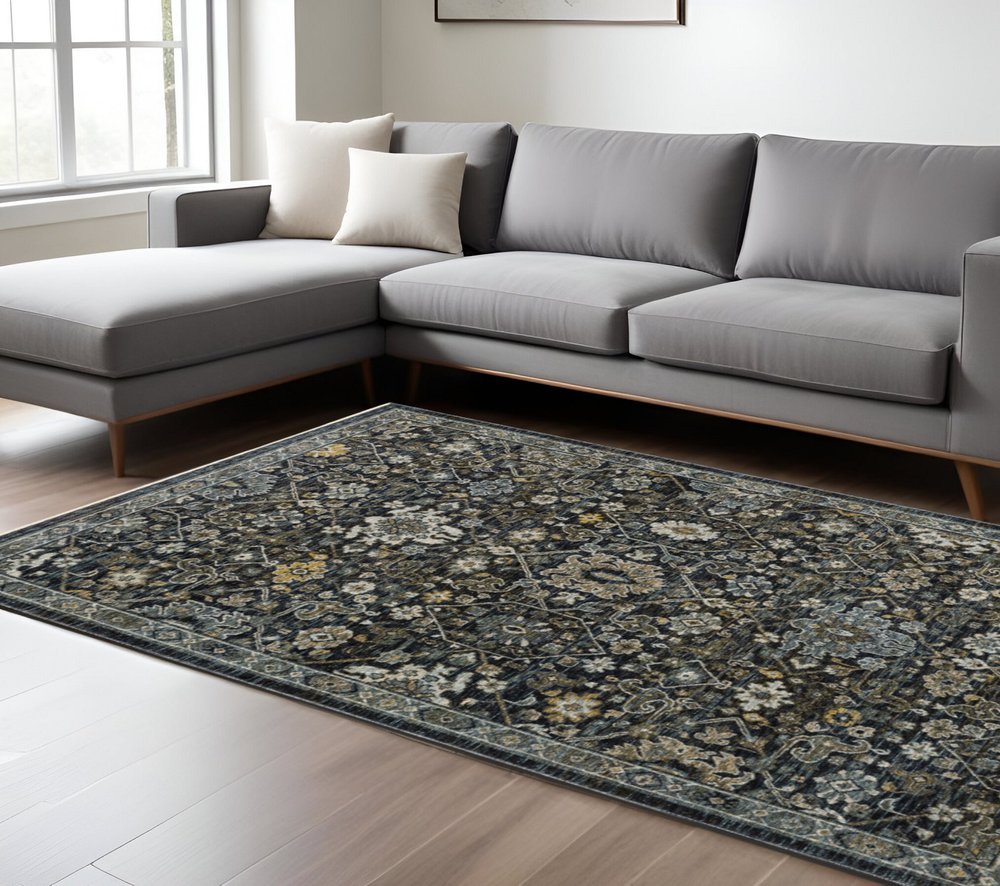 8' X 11' Blue And Dark Blue Oriental Area Rug With Fringe