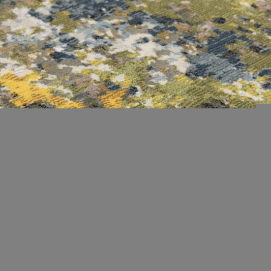 2' X 8' Grey Gold Blue Orange Beige And Brown Abstract Power Loom Stain Resistant Runner Rug
