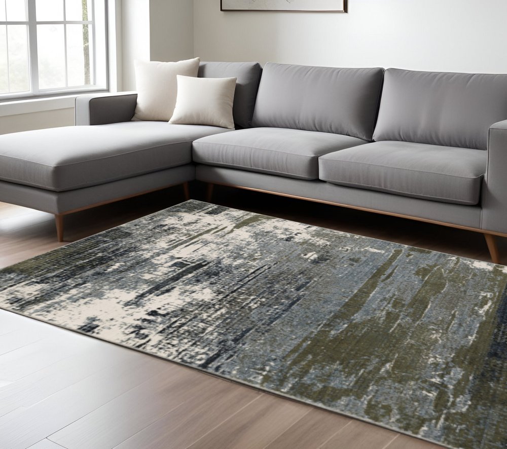 5' X 8' Blue And Green Abstract Power Loom Area Rug