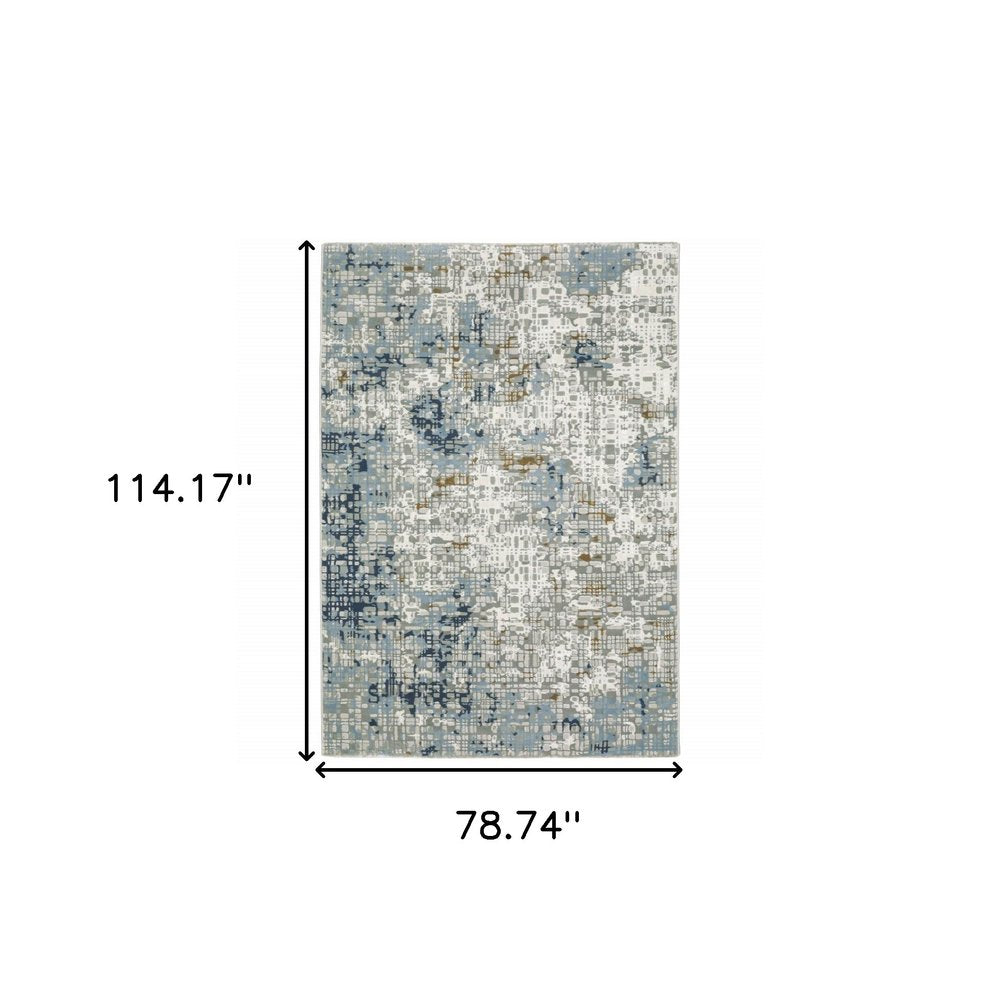 3' X 5' Blue Ivory Grey Brown Beige And Light Blue Abstract Power Loom Stain Resistant Area Rug