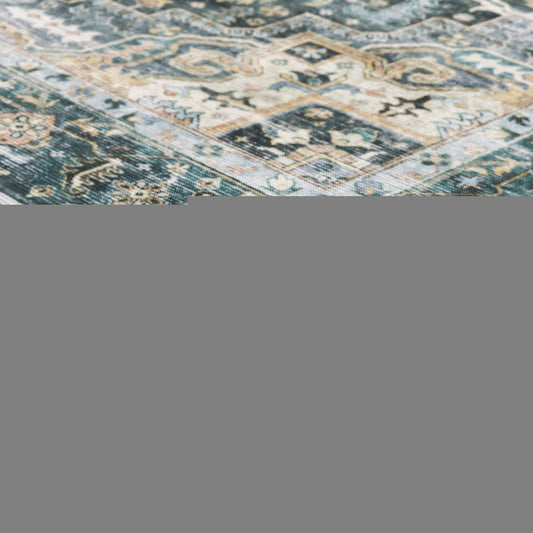 2' X 8' Blue Ivory Teal Brown And Gold Oriental Printed Stain Resistant Non Skid Runner Rug