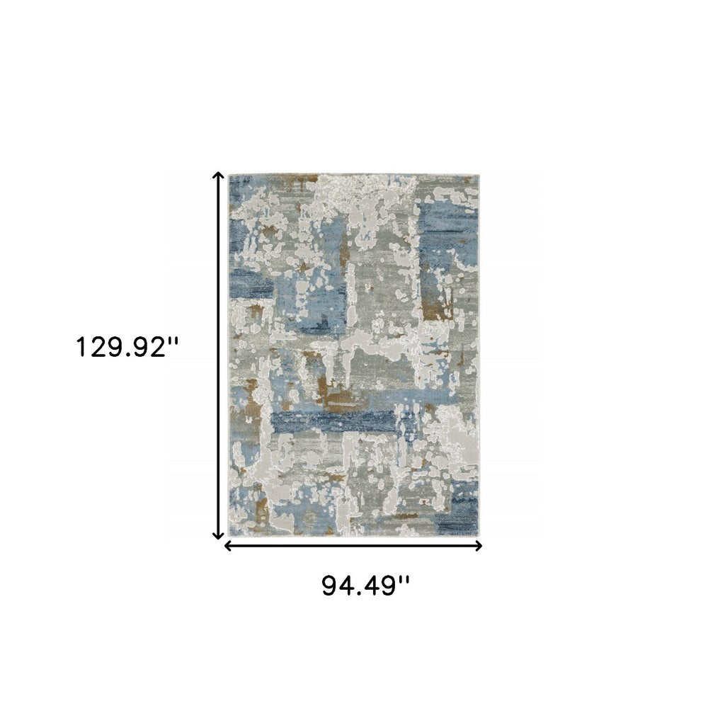 3' X 5' Grey Blue Navy Ivory And Brown Abstract Power Loom Stain Resistant Area Rug