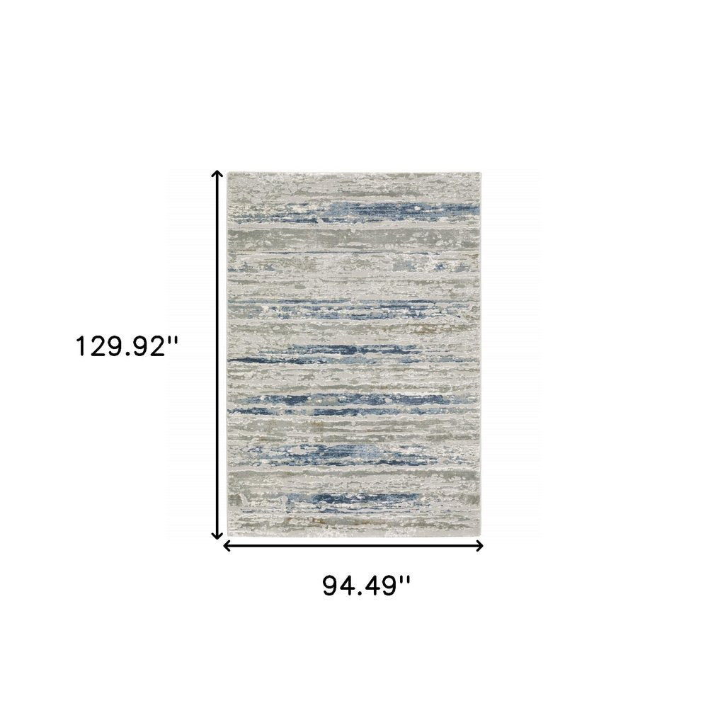 10' X 13' Blue Ivory Grey Light Blue And Brown Abstract Power Loom Stain Resistant Area Rug
