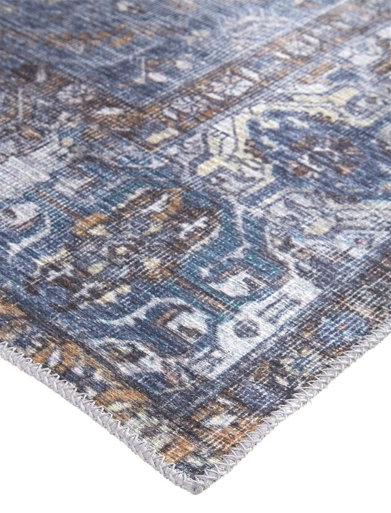 9' X 12' Blue And Ivory Floral Medallion Area Rug