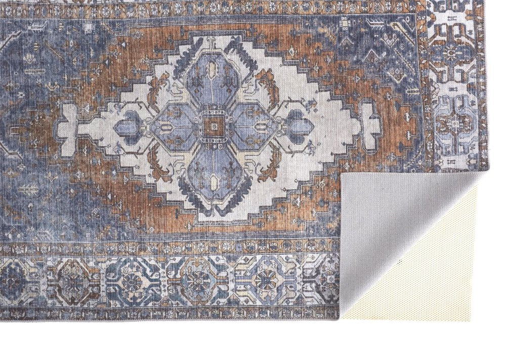 9' X 12' Blue And Ivory Floral Medallion Area Rug