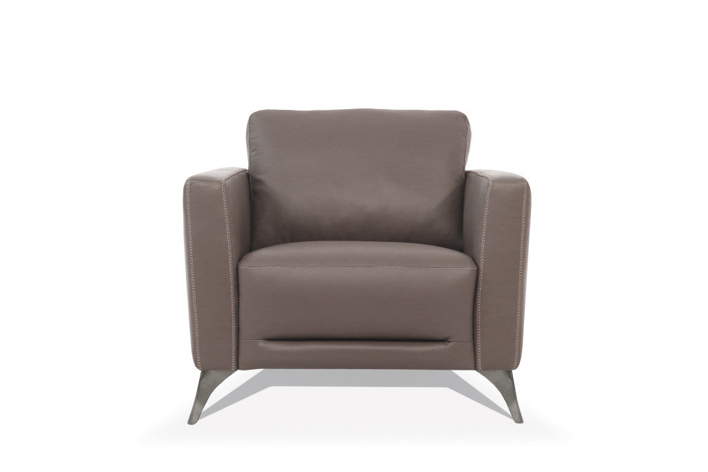 35" Taupe and Black Genuine Leather Arm Chair