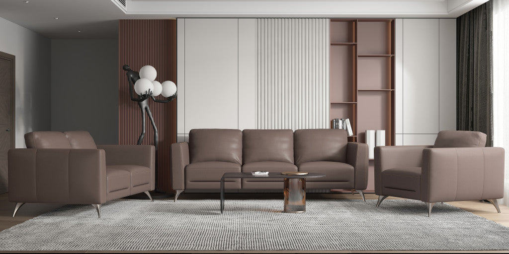 35" Taupe and Black Genuine Leather Arm Chair