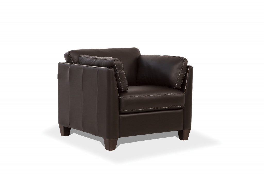 36" Chocolate and Black Genuine Leather Arm Chair
