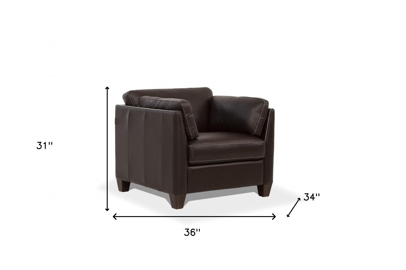 36" Chocolate and Black Genuine Leather Arm Chair