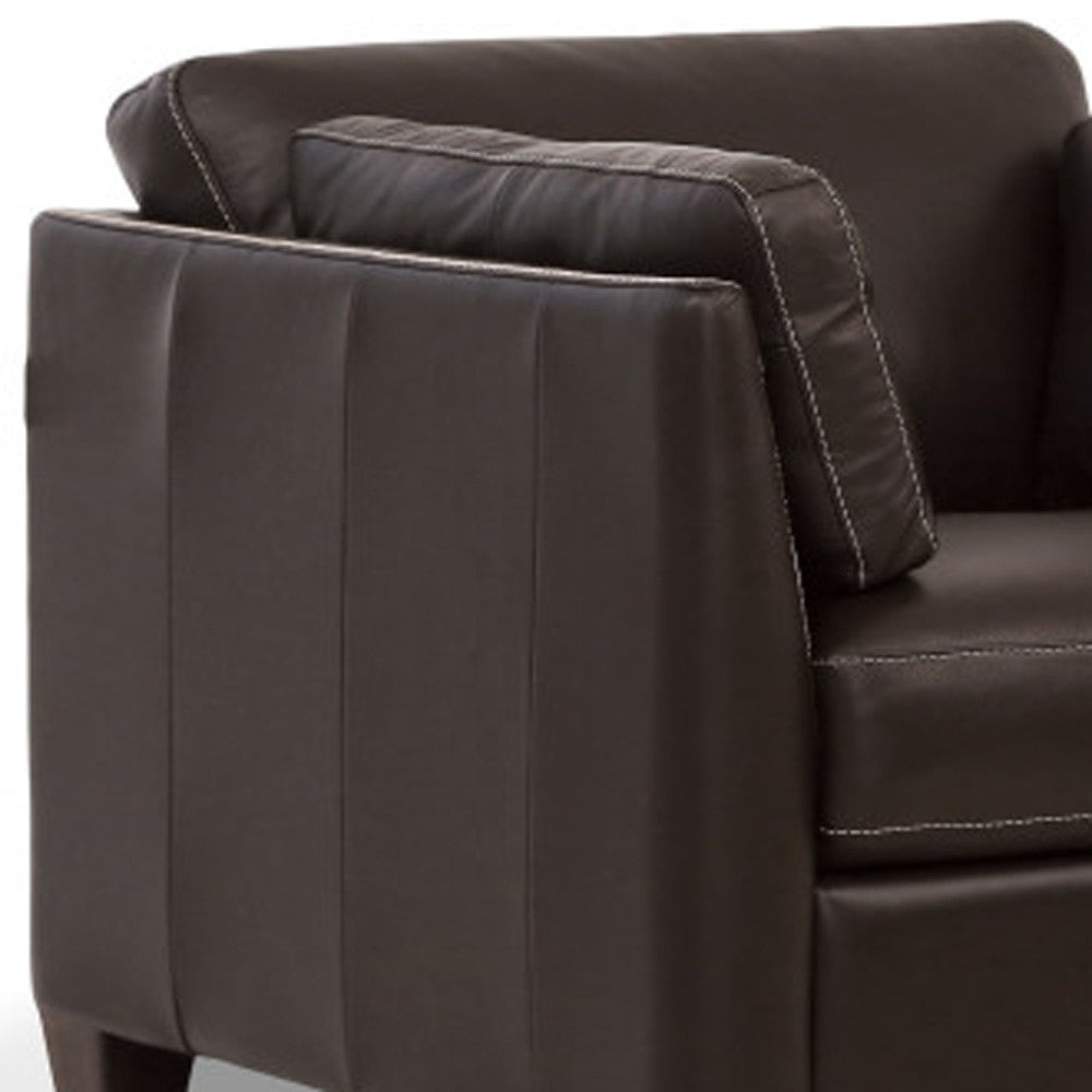 36" Chocolate and Black Genuine Leather Arm Chair