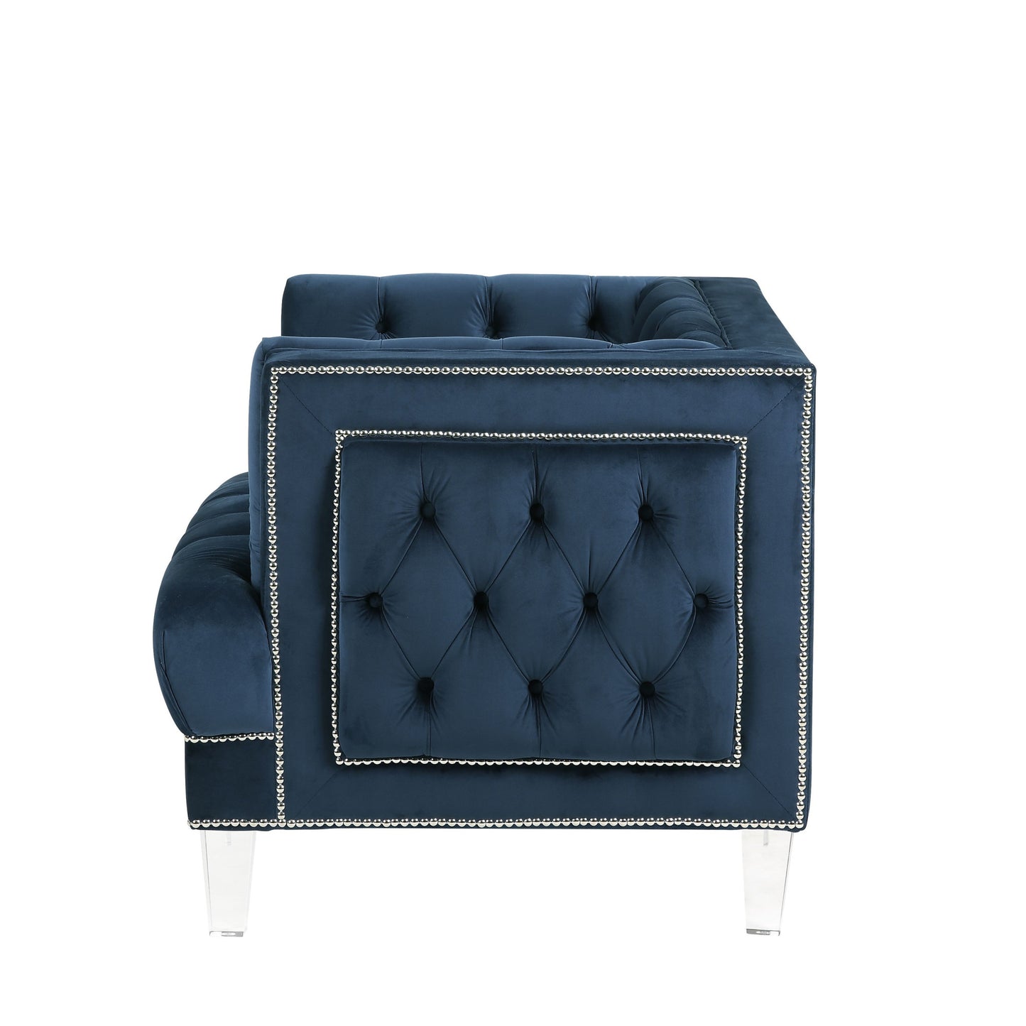41" Blue and Black Velvet Tufted Arm Chair