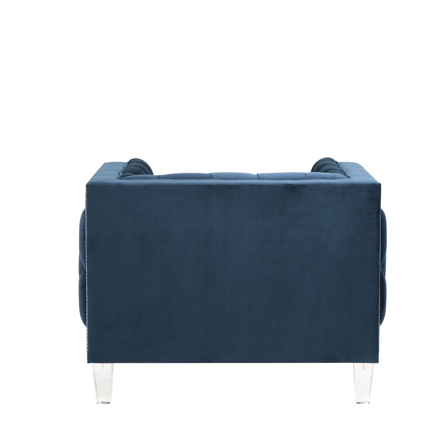 41" Blue and Black Velvet Tufted Arm Chair