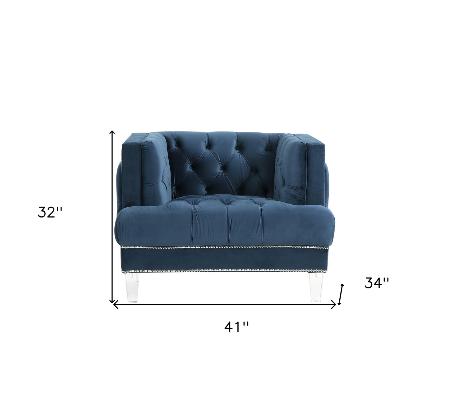 41" Blue and Black Velvet Tufted Arm Chair