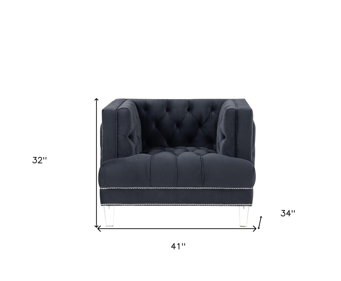 41" Charcoal and Black Velvet Tufted Arm Chair