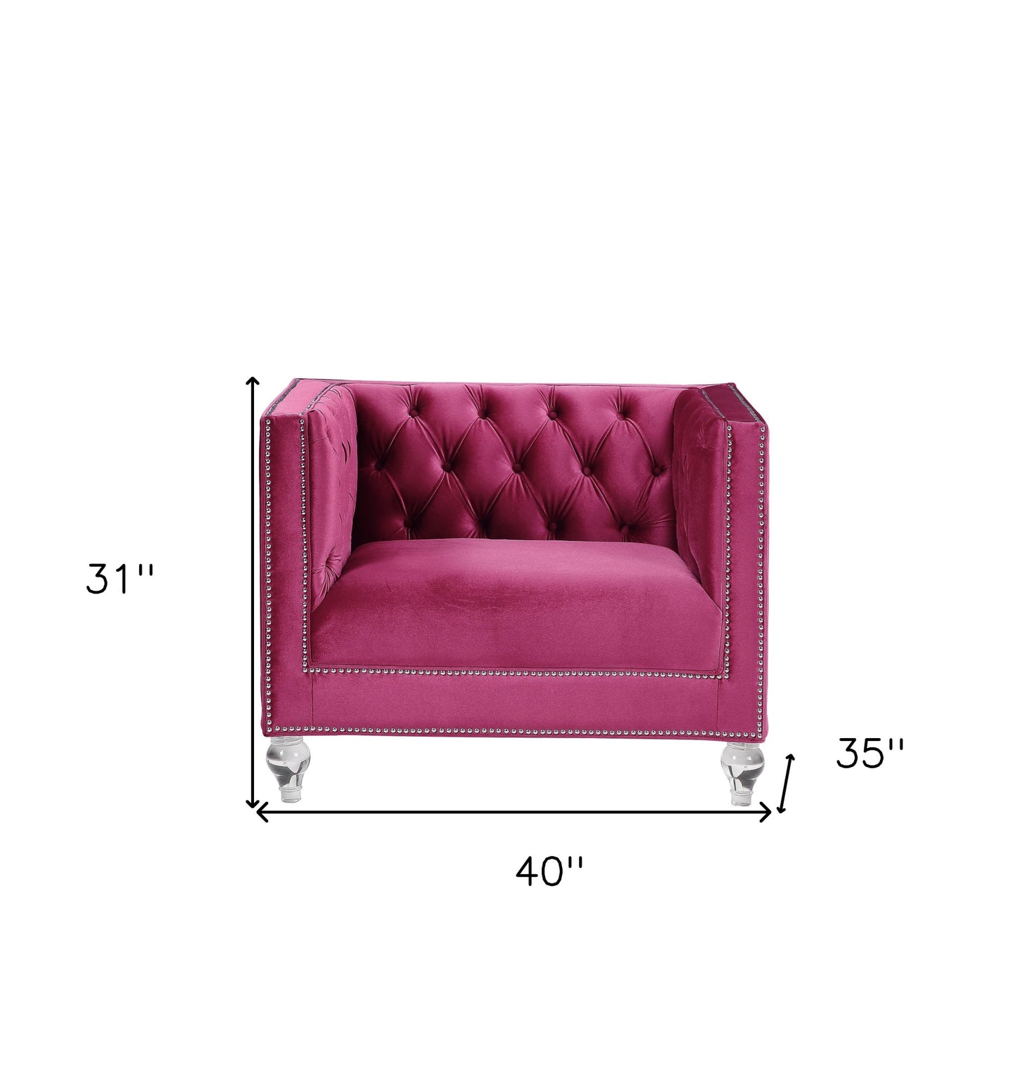 40" Burgundy and Black Velvet Tufted Arm Chair