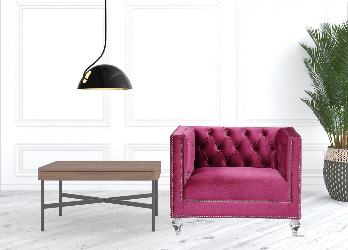 40" Burgundy and Black Velvet Tufted Arm Chair