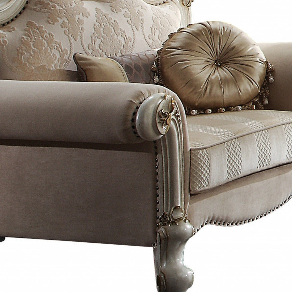 50" Pearl Fabric Floral Arm Chair And Toss Pillows