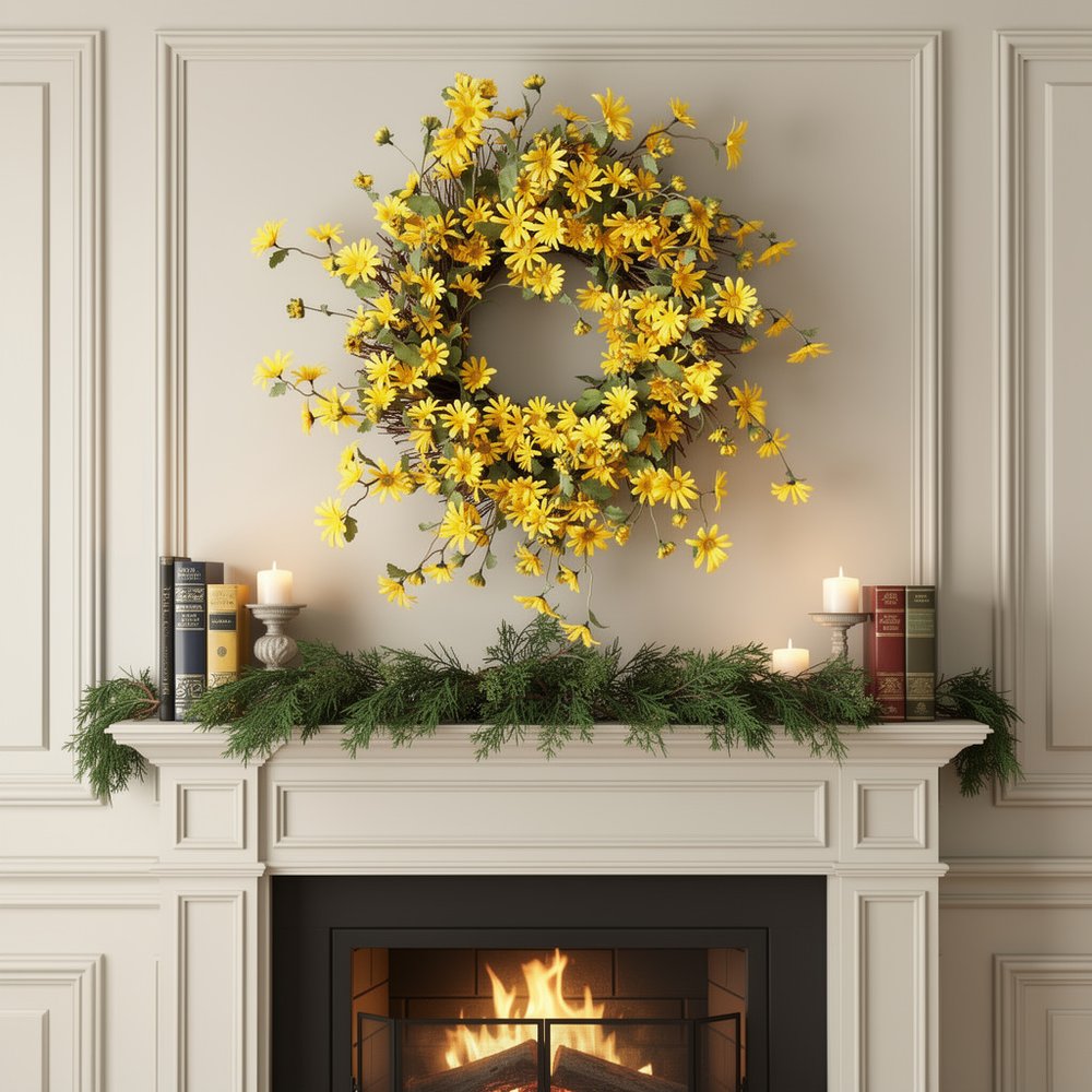 23" Green And Yellow Spring Daisy Artificial Wreath