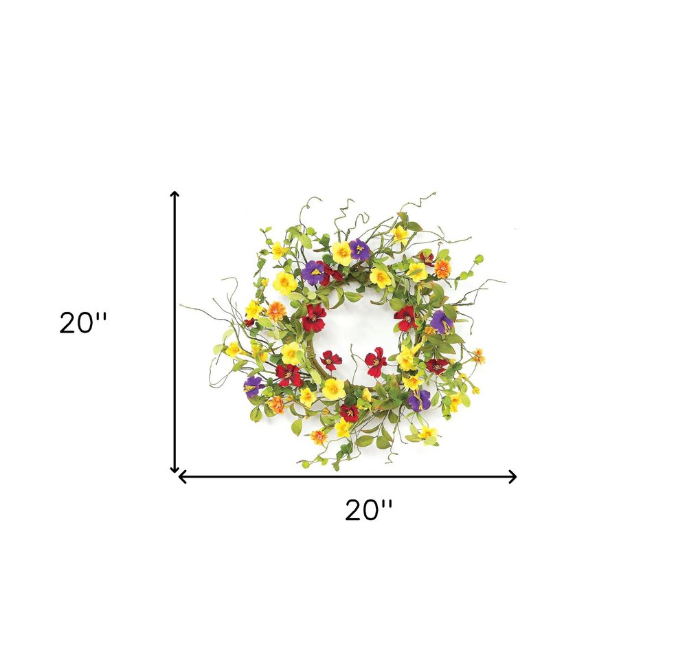 20" Green And Yellow Summer Mixed Assortment Artificial Wreath