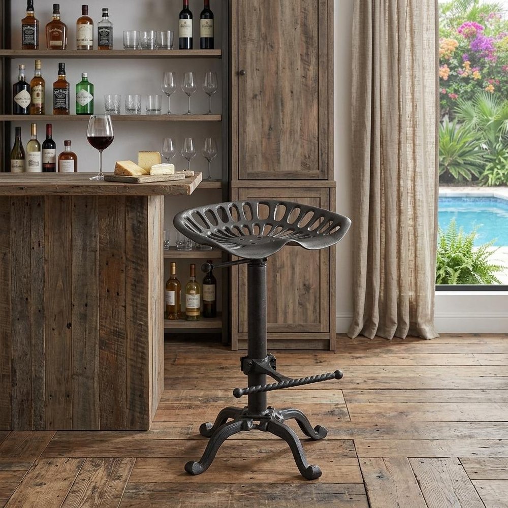 Black Iron Backless Adjustable Height Bar Chair