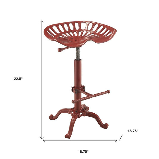 Red Iron Backless Adjustable Height Bar Chair