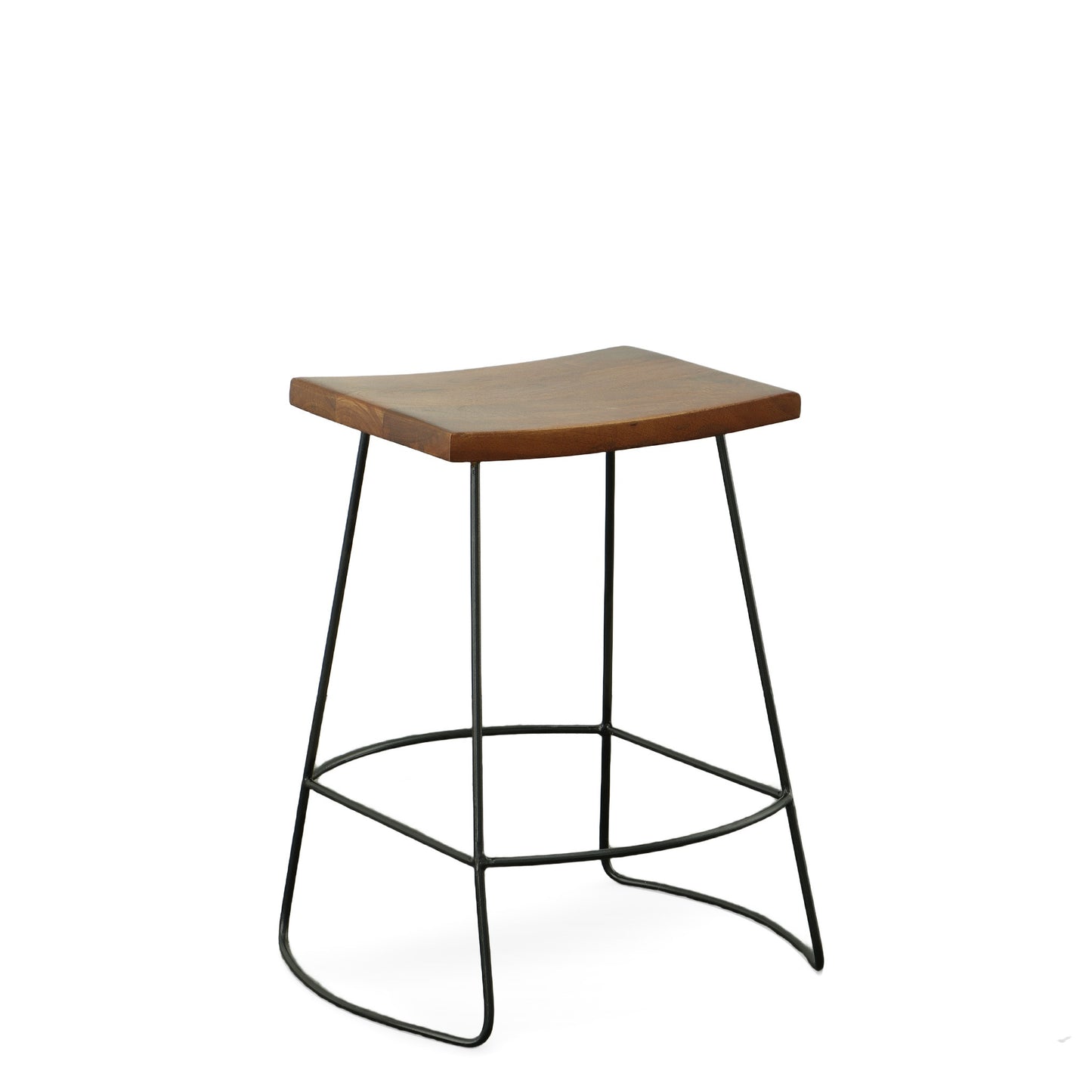Set of Two 25" Chestnut and Black Solid Wood and Steel Backless Counter Height Bar Chairs