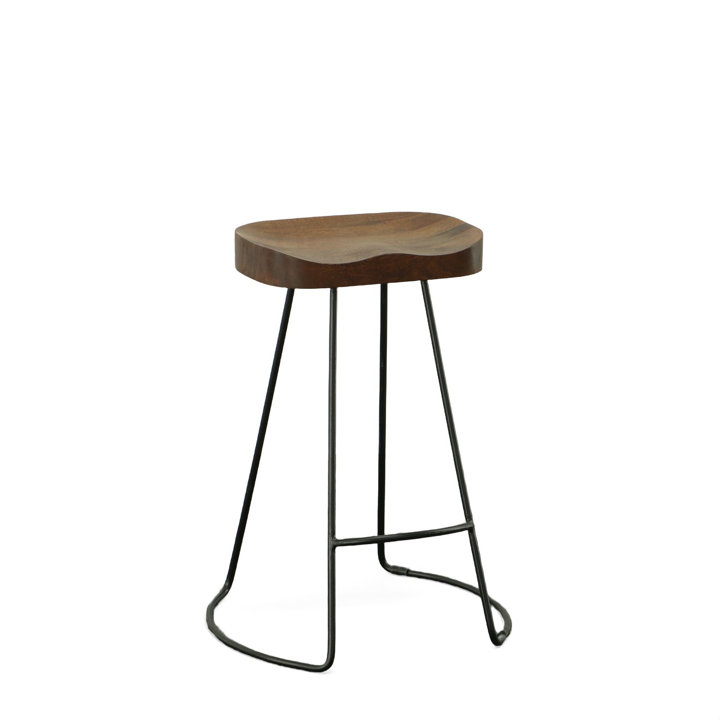 Set of Two 25" Chestnut and Black Solid Wood and Steel Backless Counter Height Bar Chairs