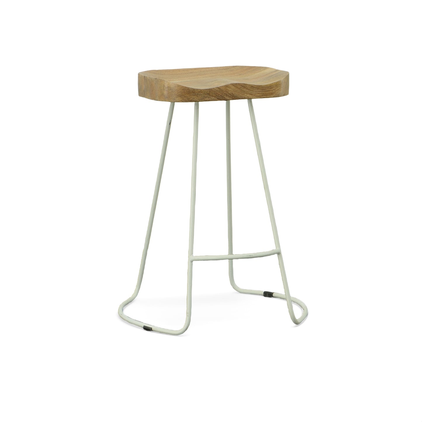Set of Two 25" Natural and White Solid Wood and Steel Backless Counter Height Bar Chairs