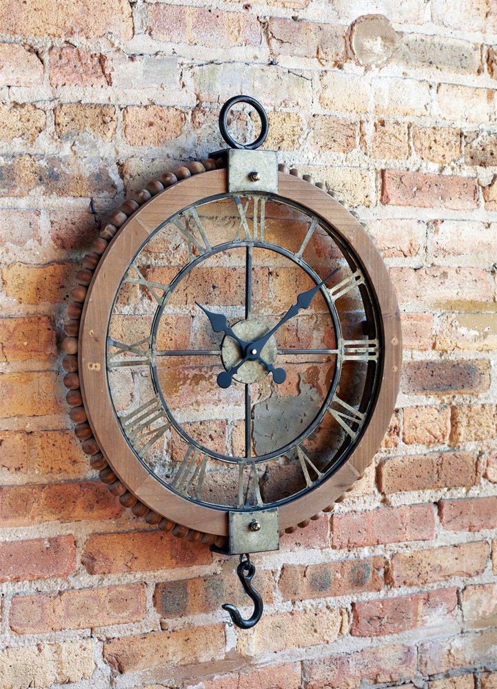 22" Natural Solid Wood and Metal Analog Round Wall Clock