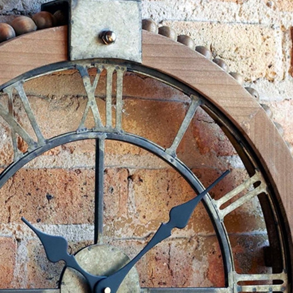 22" Natural Solid Wood and Metal Analog Round Wall Clock