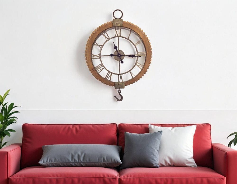 22" Natural Solid Wood and Metal Analog Round Wall Clock
