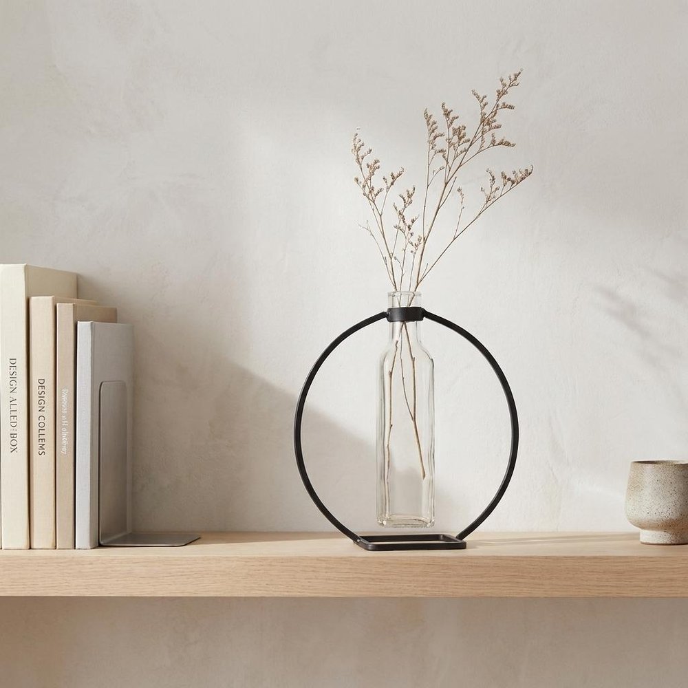 Set of Four Gray Round Metal Wall Vase