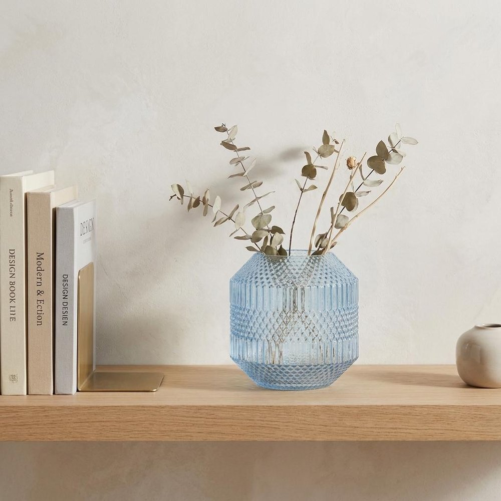 8" Pale Blue Geometric Cylinder Glass Table Vase