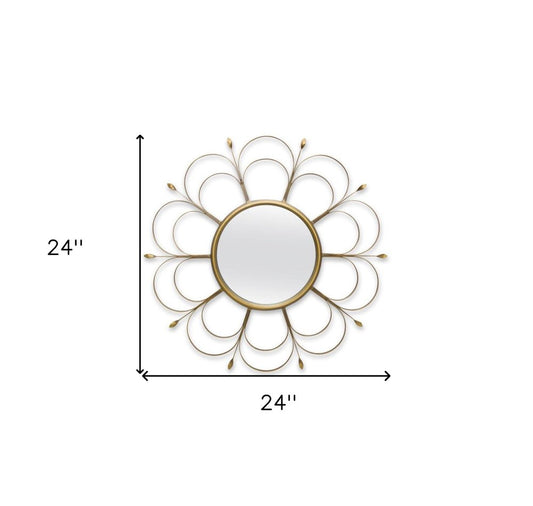 24" Gold Flower Iron Framed Accent Mirror