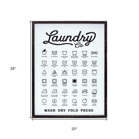 26" X 20" White And Black Laundry Wood Wall Decor