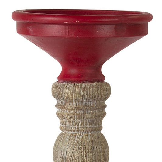 Set of Three Red And Natural Ornate Resin Tabletop Pillar Candle Holders